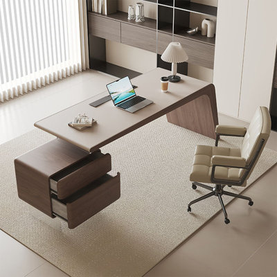 Walnut Rectangular Manufactured Wood with 2 drawers desk