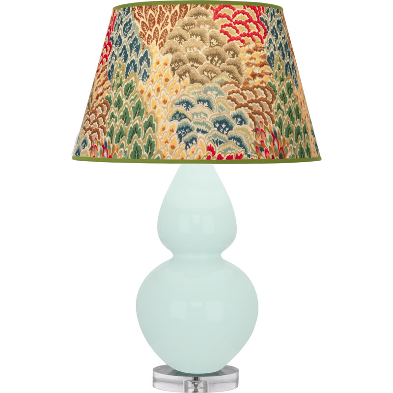 Table Lamp, Mint Glazed, Ink Black with Rose Red Lining
