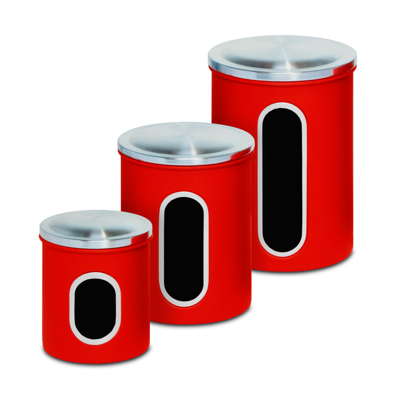 Retro Red Stainless Steel 3-Piece Kitchen Canister Set
