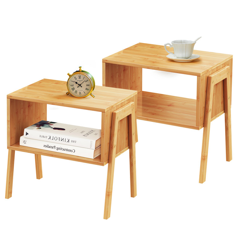 Living room End Table, bamboo stackable bedroom nightstand, two-pack study small space storage side table, Natural
