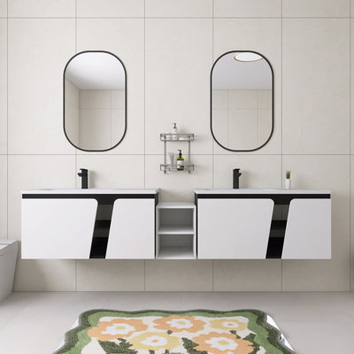 Harpwell 92" Wall Mounted Double Bathroom Vanity Set With Ceramic Top，Soft Close Door