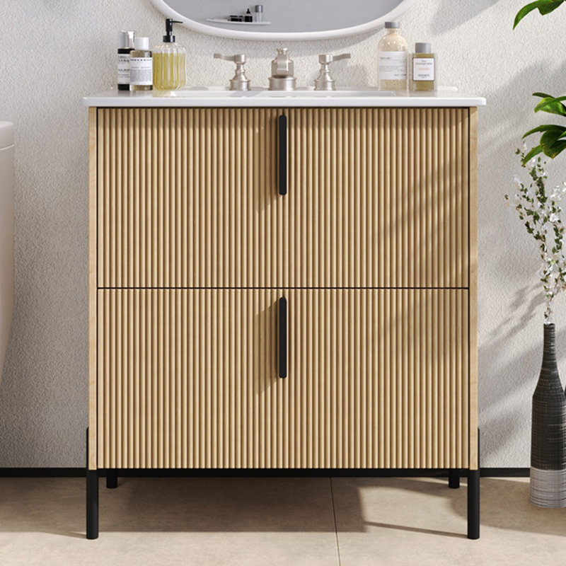 Meuble-lavabo 30 po avec lavabo en céramique et tiroirs pleine extension, Naturel