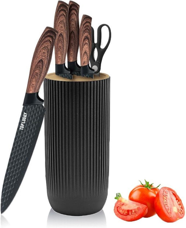 VOKIAL Knife Set, 6-piece professional kitchen knife kitchenware, super sharp knife cover and universal knife holder, rust-proof stainless steel kitchen knife seat cover, ergonomic design,