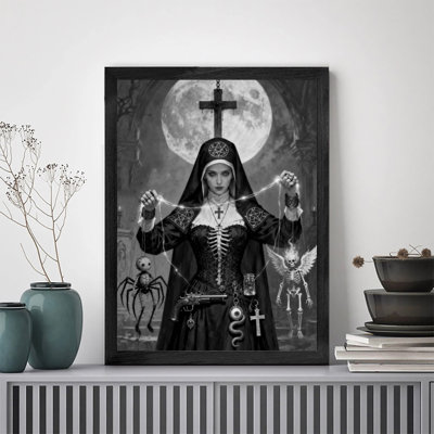Black Framed Vintage Alchemist, female wizard Wall Art Retro Style Framed Prints