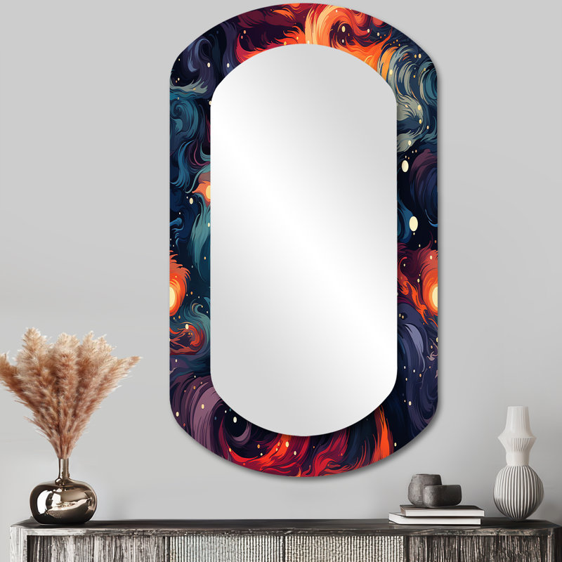 Celestial Concealment Swell - Abstract Asymmetrical Decorative Mirror, Modern Cylinder Large Wall Mirror, Printed Metal Art