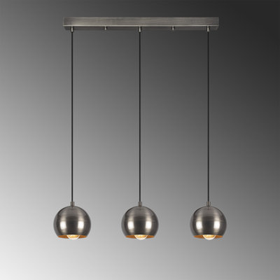 Glam Scandinavian Chandelier, Platinum Color, 43.3 x 5.9 inches | Adjustable Height: 43.7 inches | Metal Body, 3 x E27 Max 40W Sockets | Elegant Lighting for Modern Living Rooms & Dining Spaces, IP20 Rated