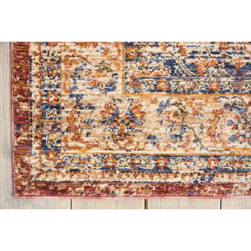Tapis brun / bleu en polyester tissé à la machine, Rectangle 5 pi 3 po x 7 pi 6 po