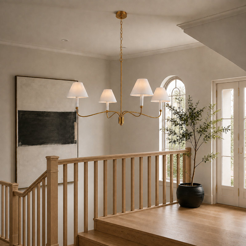 Iron 4-Light Chandelier, Laiton poli