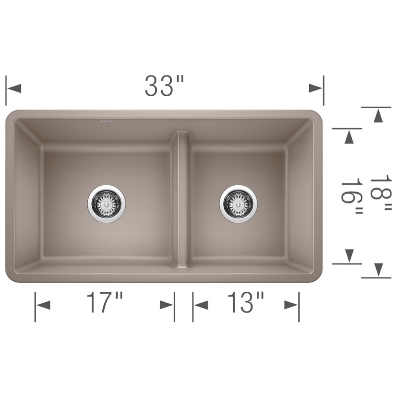 Precis SILGRANIT 33" L x 18" W Double Bowl Undermount Kitchen Sink with Low Divide, Truffle