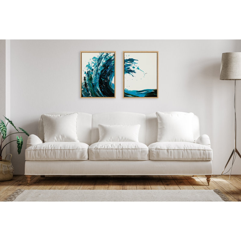 Vague 1 et 2, ensemble d'art mural sur toile encadrée, Naturel