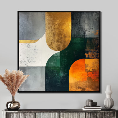 Nuallan géométrique or vert et gris forme pure I - art géométrique abstrait