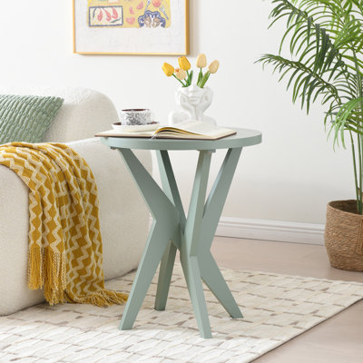 Jahey Solid Wood Crossed Legs Round End Table with Smooth Top and Sturdy Four-Leg Base