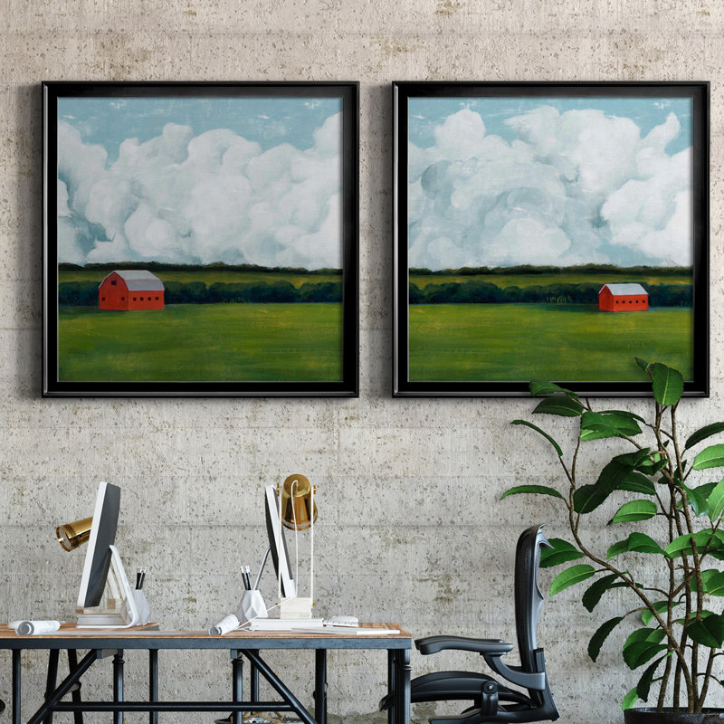 Lone Barn I - ensemble de 2 cadres photo, H 30,5 po x l 61 po x P 1,5 po, Toile avec cadre noir, Pas de tapis