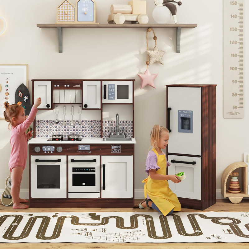 2-piece Kids Kitchen Playset, Wooden Play Kitchen Set For Toddlers