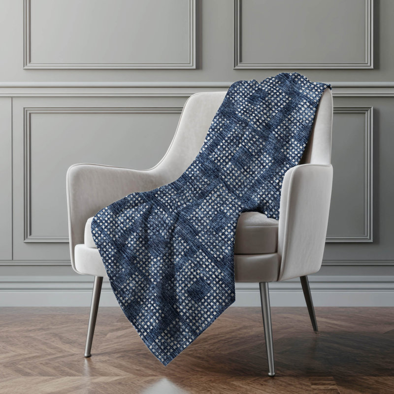 Jeté en sherpa de qualité supérieure lavable à la machine Addison, Bleu géométrique