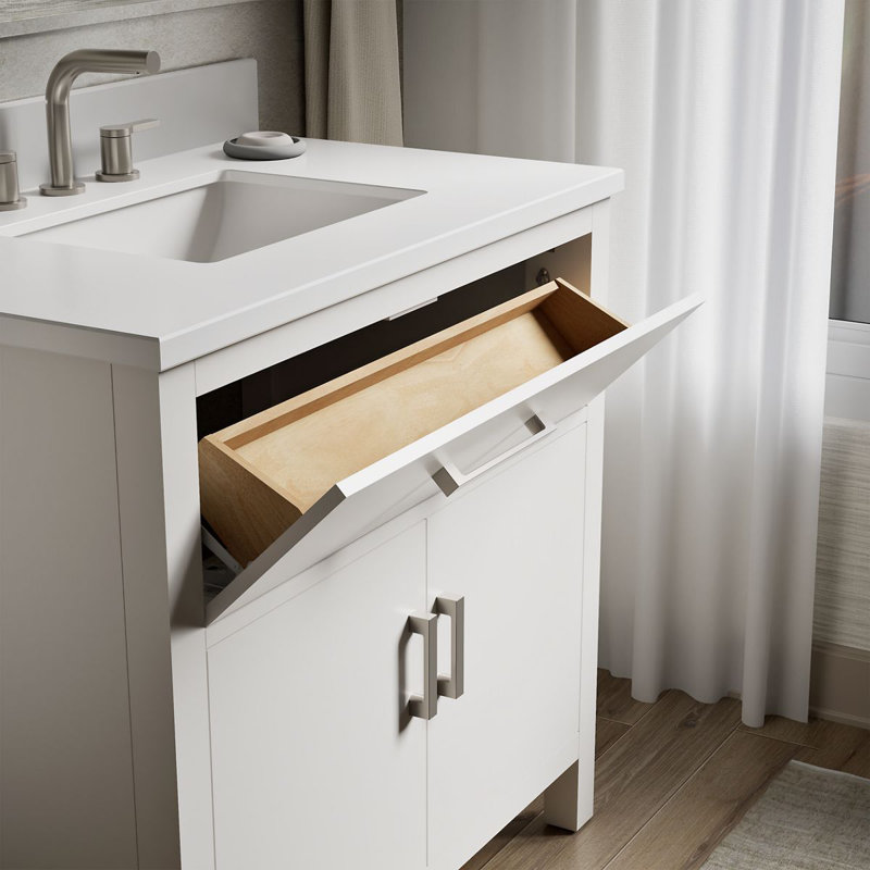 Kresla 36 In. Bathroom Vanity Cabinet With Sink And Quartz Top, White, Brushed Nickel