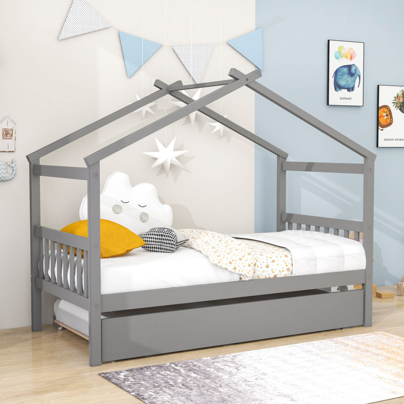 Lit plateforme avec couchette simple Prana, gris, Simple