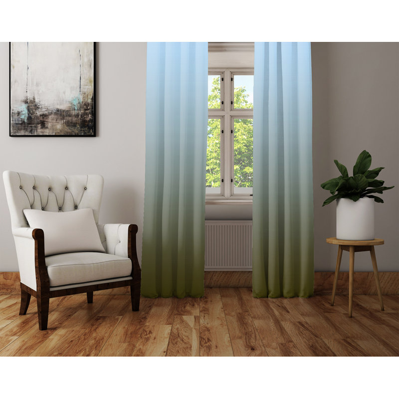 Angecourt Semi Sheer Curtain Panel Pair, 20" W x 82" L, Blue/Beige
