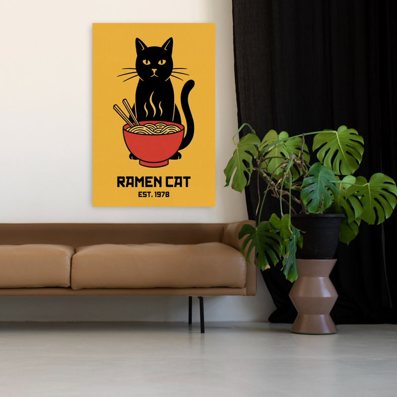 Art mural chat contemporain Ramen, H 48 po x l 32 po