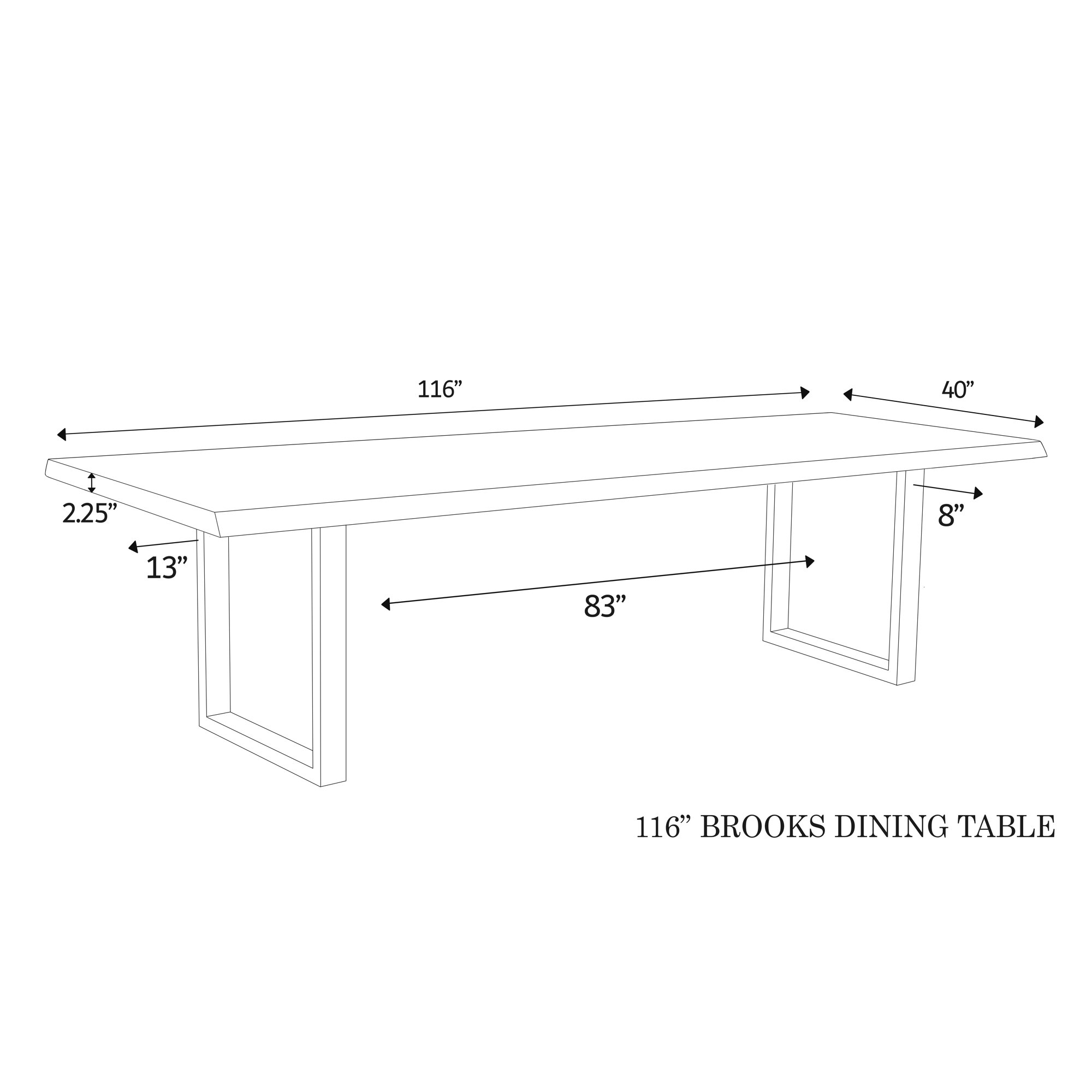 Colin Dining Table, Brass, 29.75"H x 116"L x 40"W, Teak