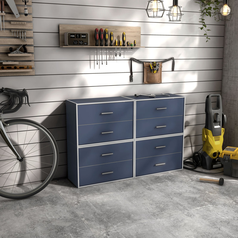 15.7"H 2-Drawer Wooden Storage Bookcase, Steel Blue