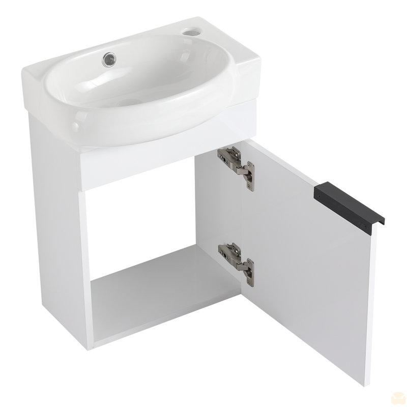 Meuble-lavabo à fermeture en douceur avec lavabo, Blanc brillant