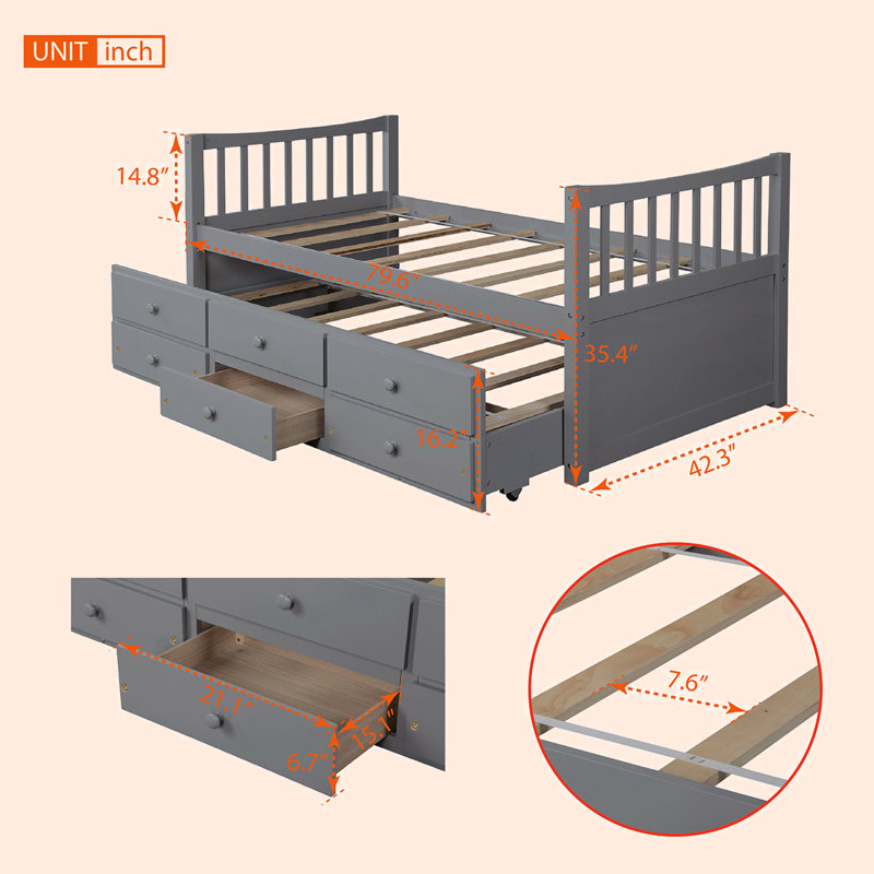 Lit plateforme simple avec rangement, gris