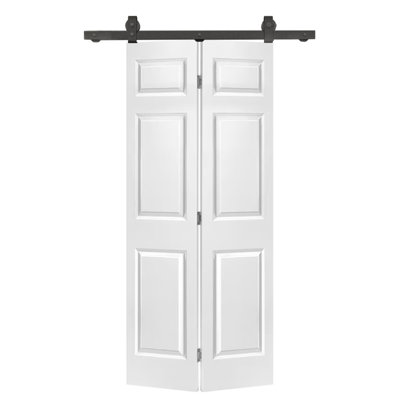 Porte de grange en panneau de fibres à densité moyenne à 6 panneaux 36 po x 80 po avec quincaillerie coulissante 36 po x 80 po