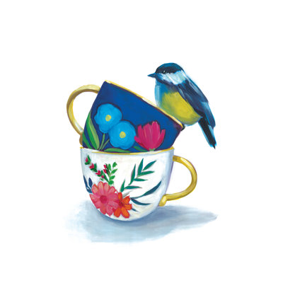 Bird On Mugs - Wrapped Canvas Painting