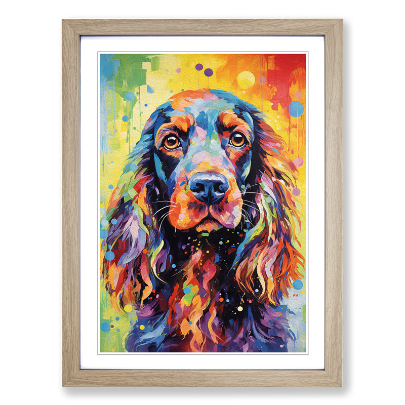 Cocker Spaniel Impressionism - Single Picture Frame Print on Wood, 34cm H x 25cm W x 2cm D, Oak