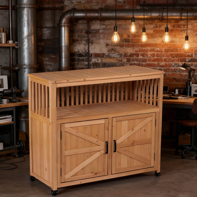 Ensemble de bar de patio en bois massif: Buffet de rangement + aspect lattes, multi-usage pour l'intérieur et l'extérieur