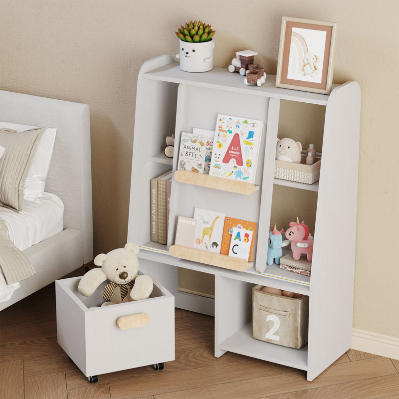 Kids Bookcase with Sliding Door and Drawer, Organizer Cabinet, Book Display