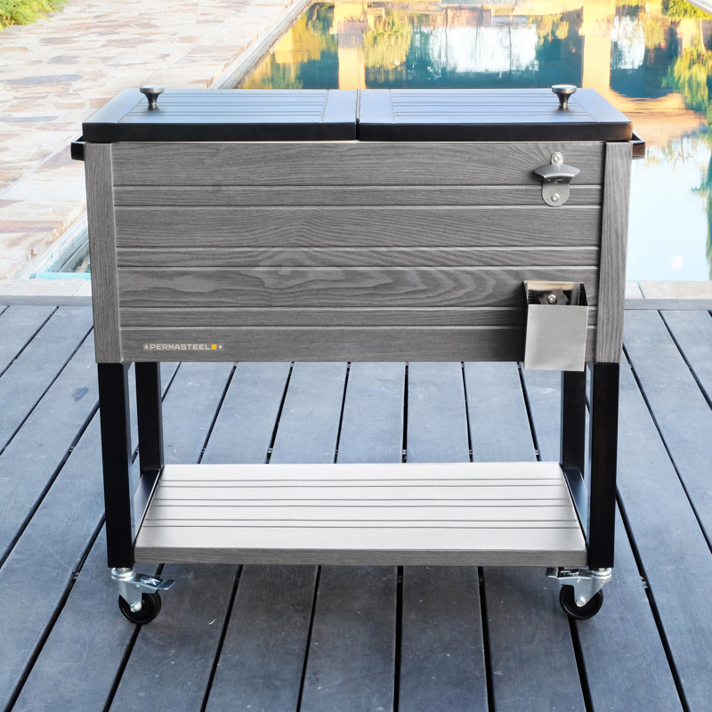 Permasteel 80-Quart Gray Woodgrain Rolling Patio Cooler with Wheels