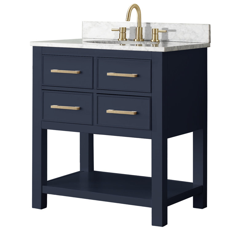 Brooks 31 in. Single Vanity, Rectangular, Carrera White Marble, Chilled Gray