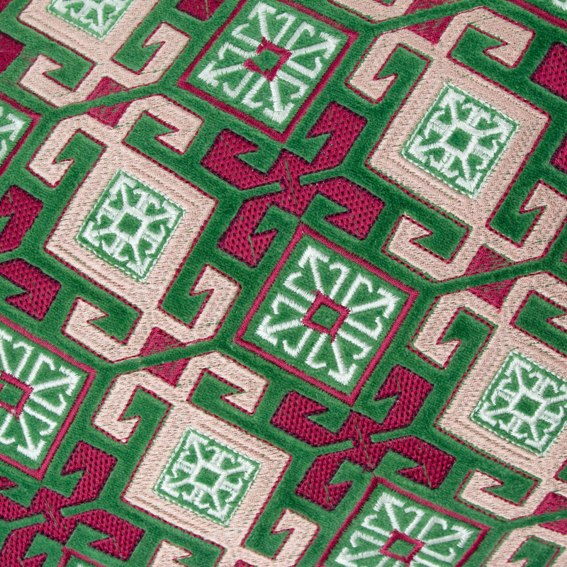 Laurel Geometric Rectangular Cushion, Green/Pink Geometric