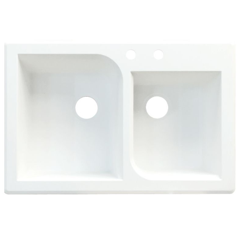 Radius 33.0625'' L Double Bowl Granite Kitchen Sink, White, 2 hole