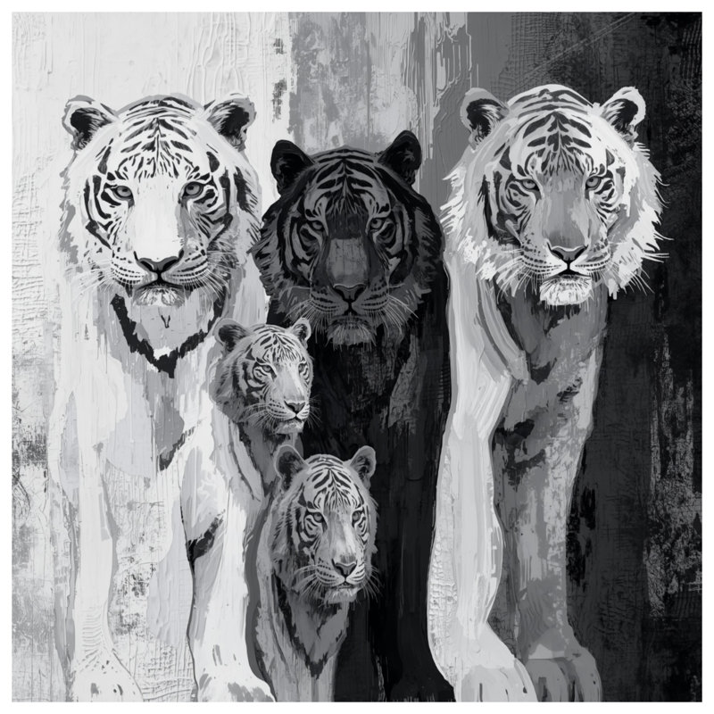 Housses de couette monochrome famille de tigres, Très grand lit