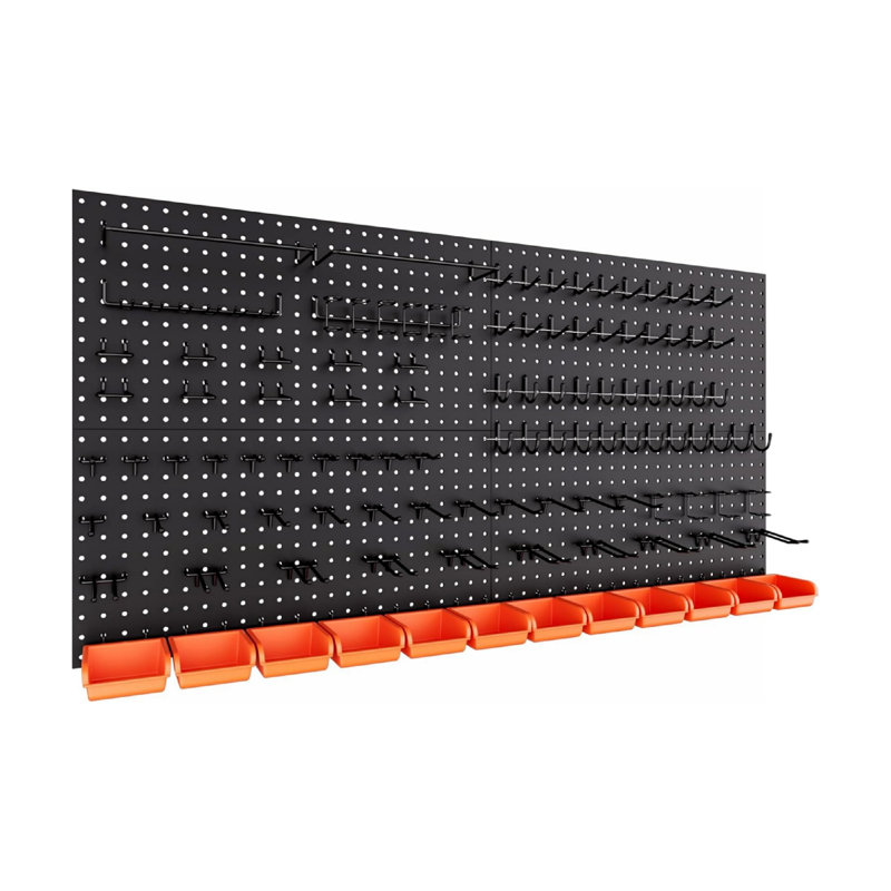 48 x 24 Inch Metal Peg Board Kit with 1/4" Pegboard Hooks & Accessories, 4 PCS Pegboard Panels and 156 PCS Black Pegboard Wall Organizer