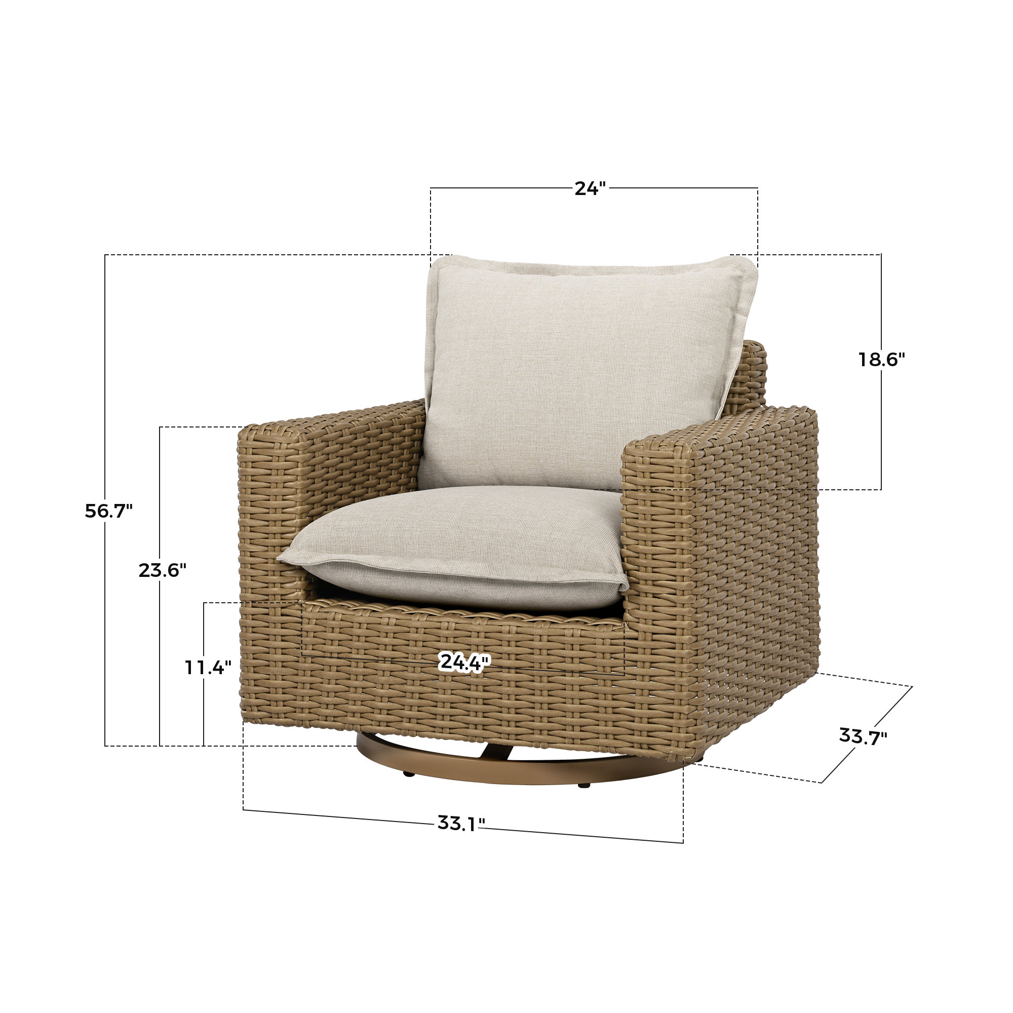 Bristow Aluminum Wicker Patio Swivel Sofas With Beige Cushions