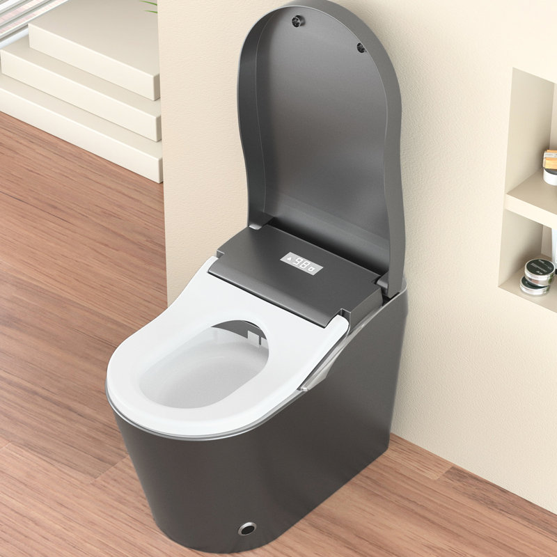 Smart Modern Toilet With Bidet, Auto Flush, Foot Sensor, Heated Seat, Warm Air Dry, Foam , And Adjustable Nozzle Positions - Matte Grey, Porcelain Material Bidet Dryer, Technology, Built In