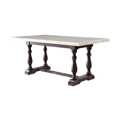 72.4" W DINING TABLE, WHITE NATURAL MARBLE TOP & WEATHERED ESPRESSO
