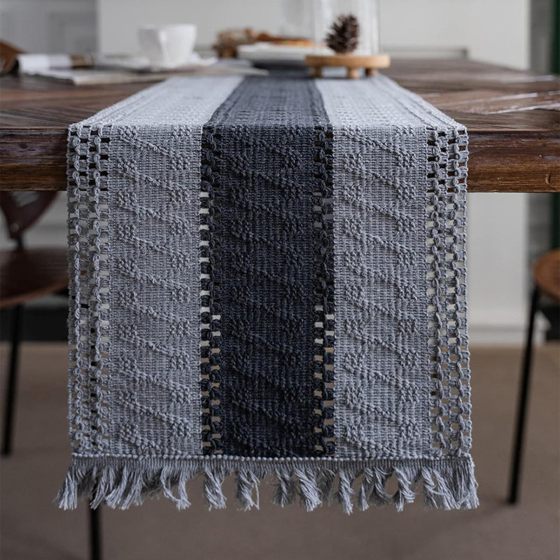Symona Runner No Pattern Linen Blend Table Runner, Gray/Dark Gray, 12" W x 108" L