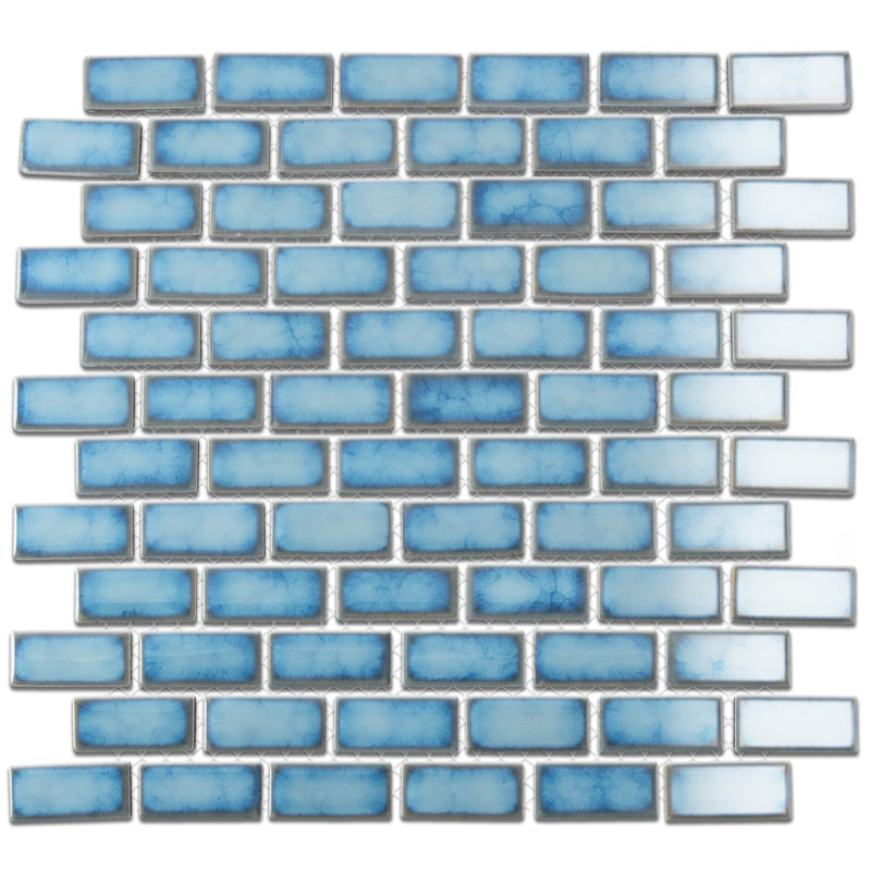 Hudson Subway White 11-3/4" x 12" Porcelain Mosaic Tile, Blue