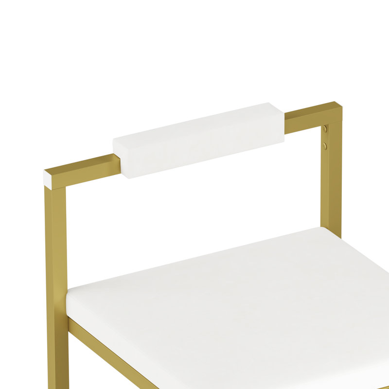 Ensemble de 2 tabourets de bar rembourrés en velours de 2 tabourets de cuisine à hauteur de comptoir (or et blanc crème)