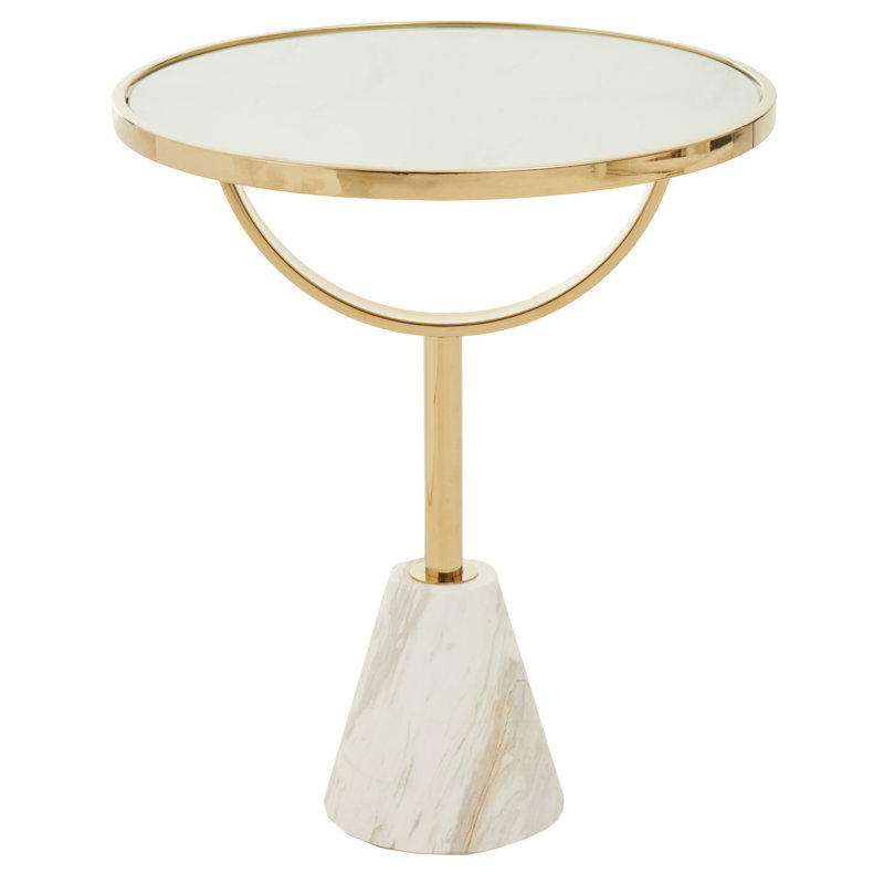 Bhodi Glass Top End Table, White, White/Gold