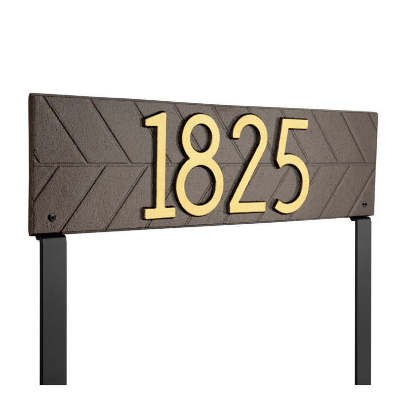Herringbone Horizontal Plaque, Standard Lawn 1-line, Bronze foncé / Or, Oui