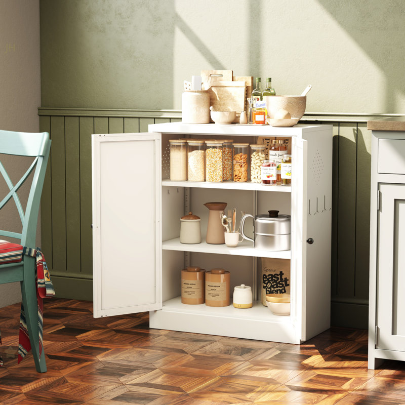 34.6" White Metal Pantry Cabinet With Adjustable Shelves - Freestanding Kitchen Storage Organizer With Easy-Grip Handles,  Assembly Required, Ideal For Kitchen, Dining Room, Apartment