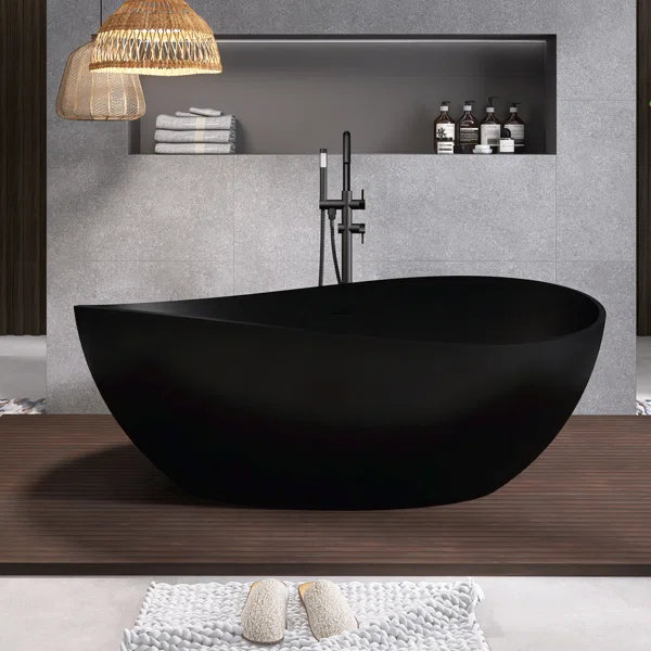 Baignoire de trempage autoportante à surface solide 63 po., Noir