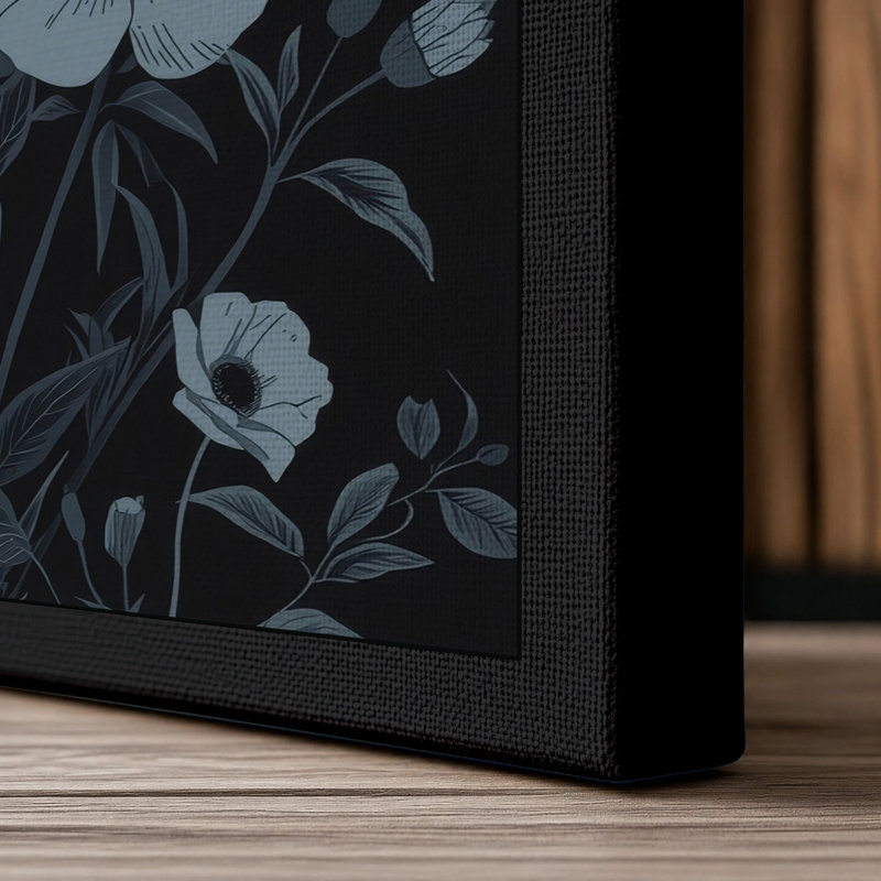 Moonlit Garden Silhouette Botanical - Wrapped Canvas, 24x16 - 61.0 x 40.6 cm, Black Border