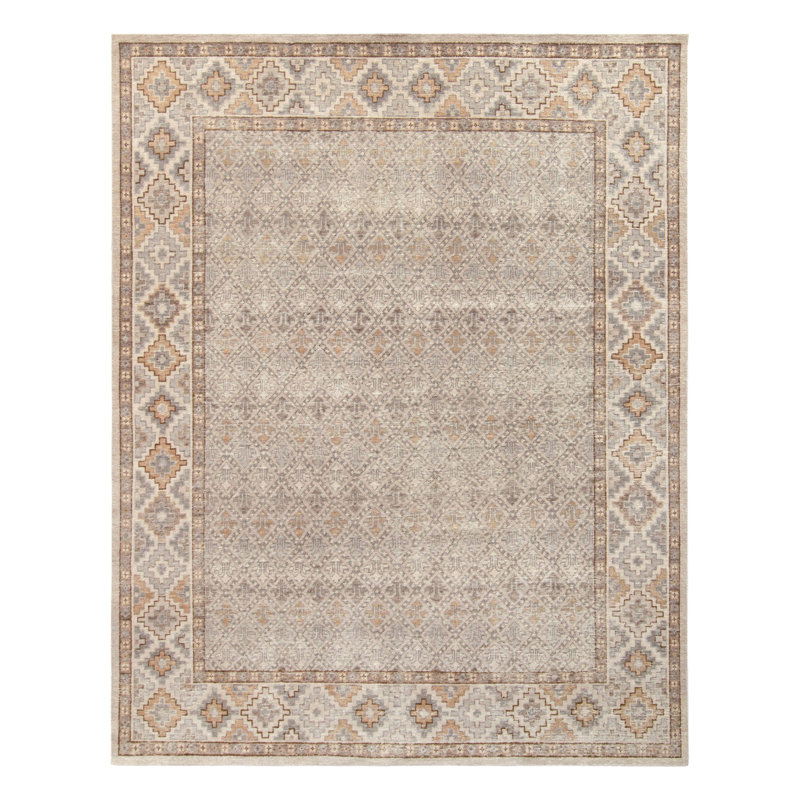 Rug & Kilim’S Distressed Custom Rug In Gray, Beige-Brown Geometric Pattern, Rectangle 5' x 7'